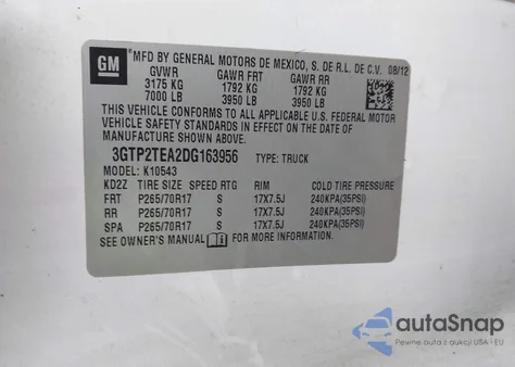 2013 GMC Sierra 1500 Work Truck из США, поврежденный, VIN 3GTP2TEA2DG163956